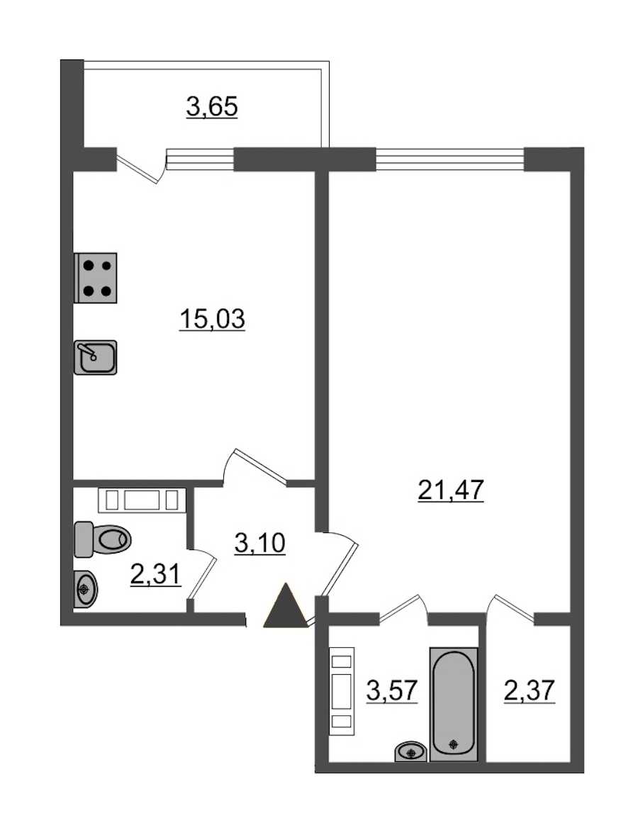 Однокомнатная квартира в : площадь 48.94 м2 , этаж: 1 – купить в Санкт-Петербурге